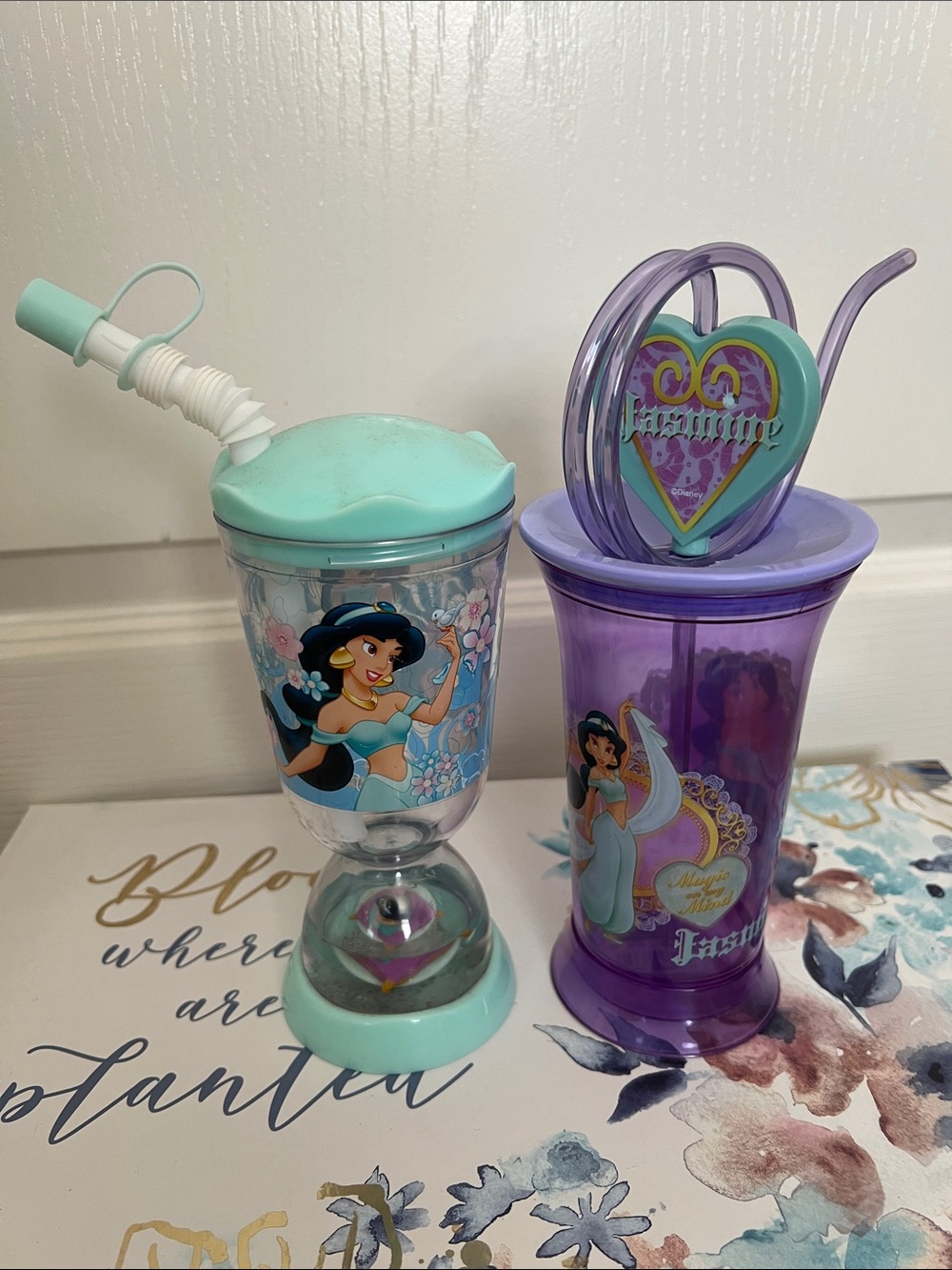 Disney Aqua Blue and Purple Jasmine Water Globe Cup